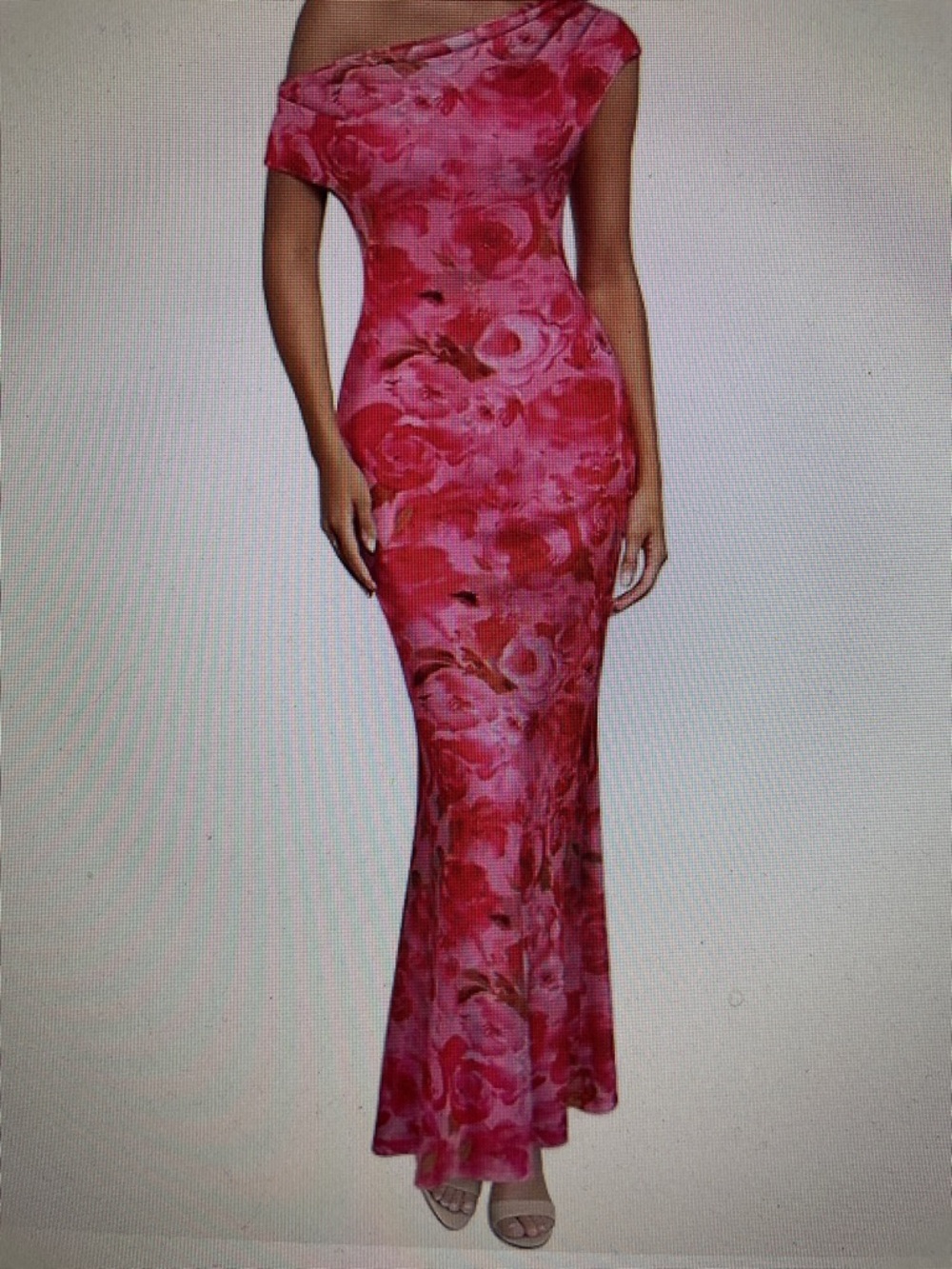 Off-Shoulder Pink Floral Maxi Dress